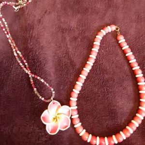 Pink and white flower necklaces